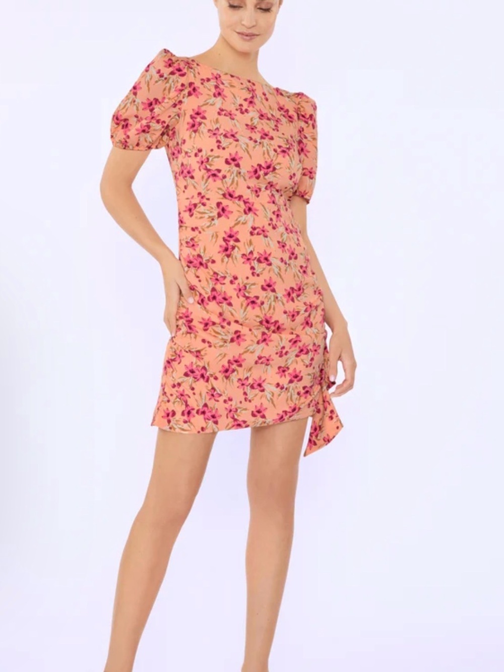 NWT LIKELY Cara Floral Dress with Puff Sleeves Size 00 Honey Peach Berry